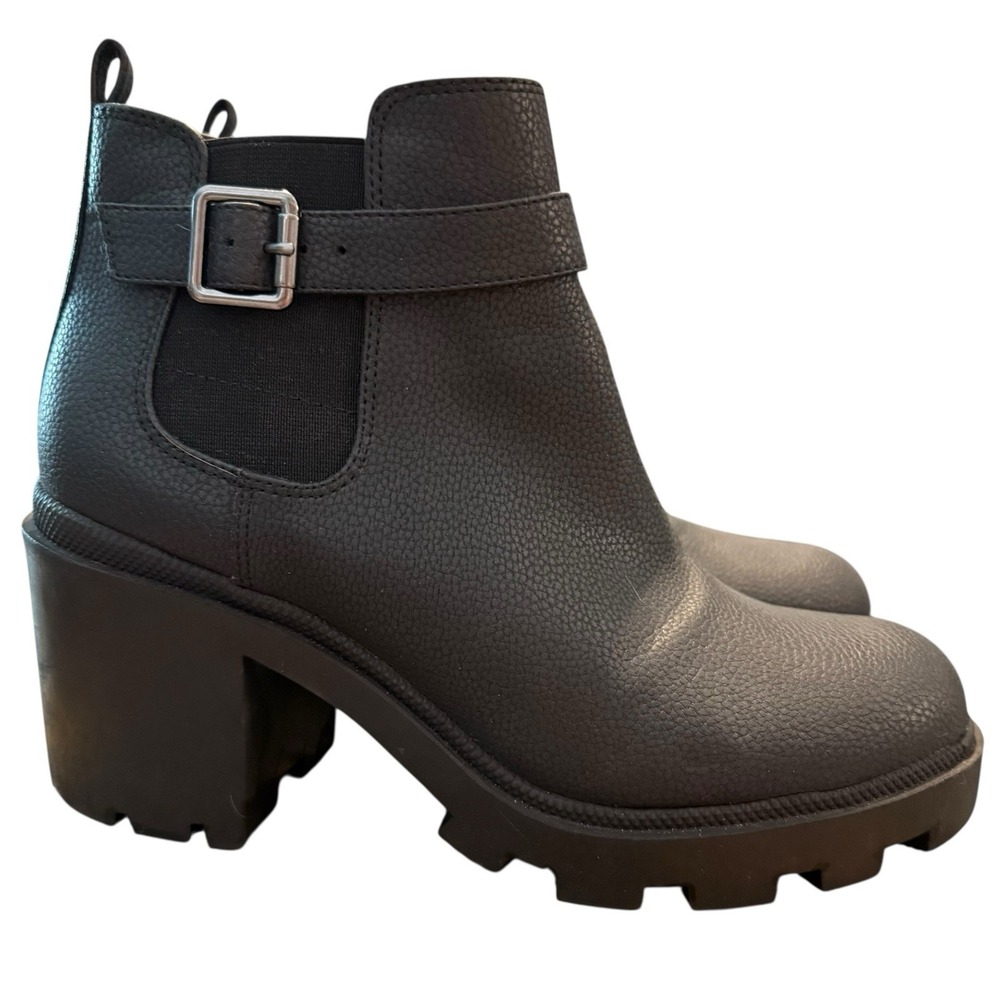 Mix No 6 Videl Chelsea Moto Ankle Boots Size 8.5 Black Chunky Lug Sole Heeled